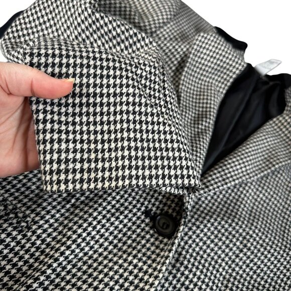 Wool Blend Houndstooth Blazer Black Velvet Collar Oversized Boxy Fit Sz 12 - Picture 8 of 12